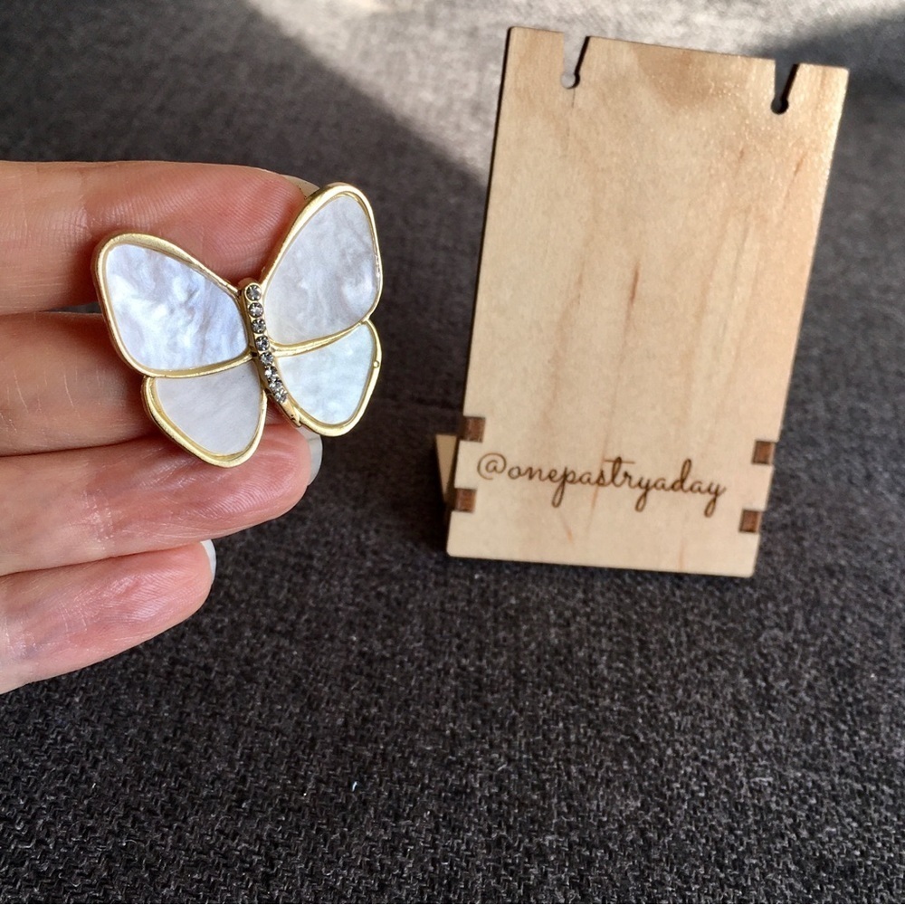 Butterfly Mother of Pearl + Rhinestone Fashion Brooch, Pin, Sparkly, Festive - Picture 16 of 16